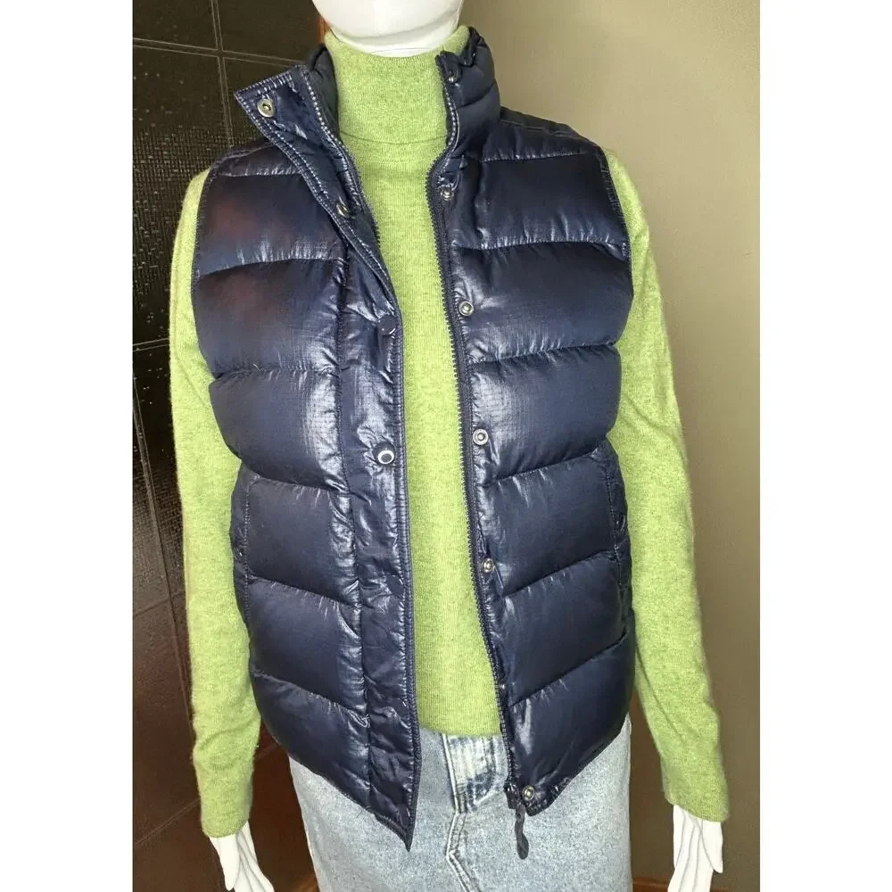 J. Crew Down Puffer Vest Shiny Navy Snap Up Zip Size Womens XS - Picture 3 of 11